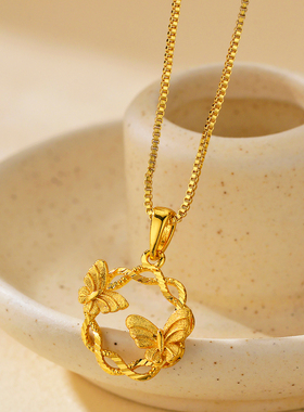 沙金爆闪蝴蝶花环吊坠女