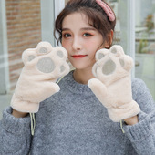 手套女冬季 连指加绒加厚保暖学生可爱卡通骑车防风熊掌手套