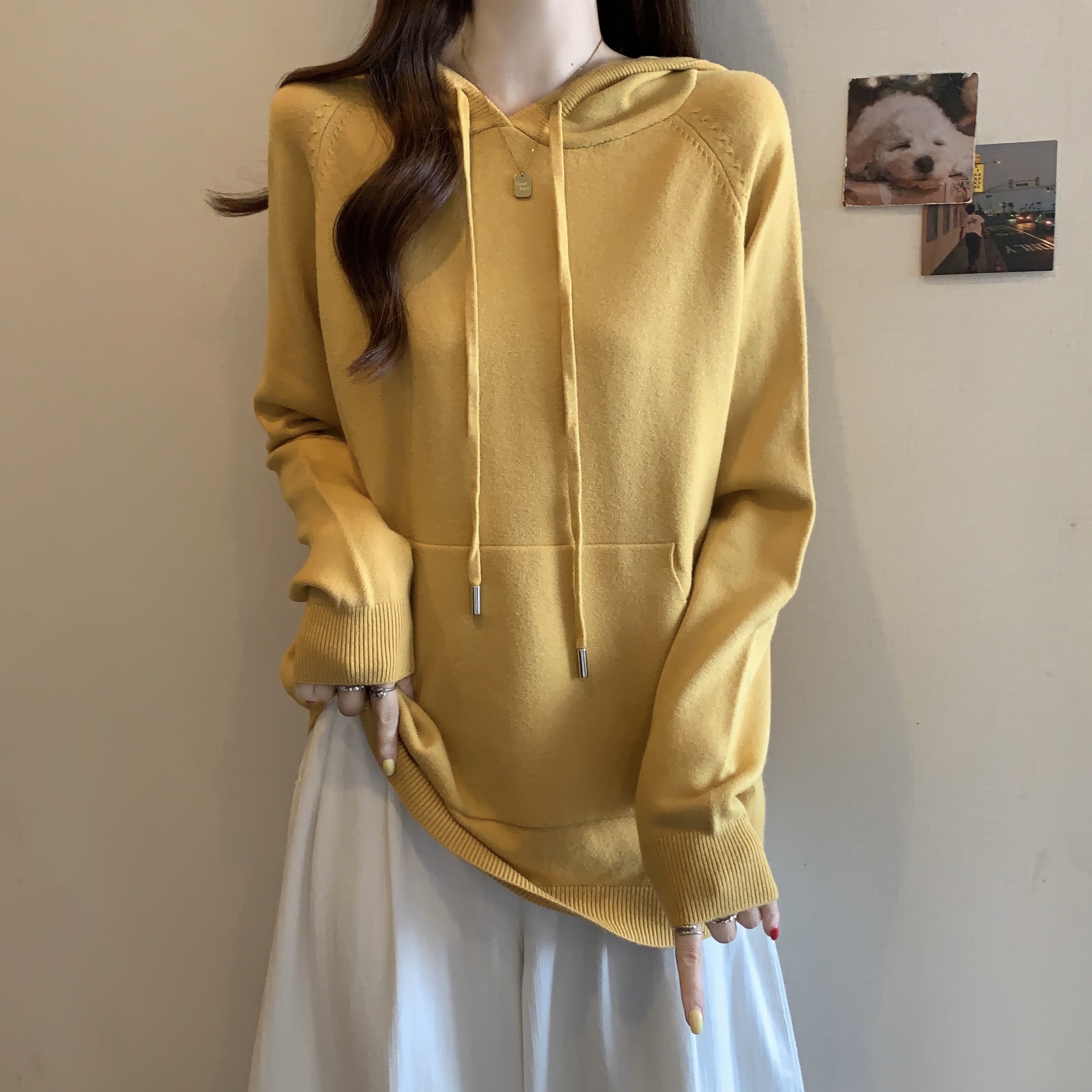 大码胖MM时尚连帽套头长袖针织卫衣女秋季新款韩版休闲百搭毛衣女