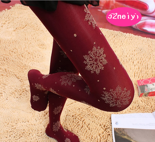 清仓特价  超美 春秋季紫红色雪花连裤袜 搭配大衣圣诞节风格2674