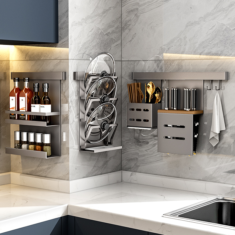 厨房置物架免打孔壁挂式锅盖架多功能调料架刀架墙面筷子收纳挂架