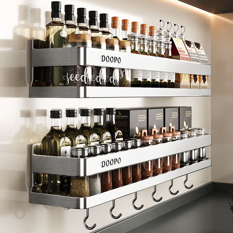 多朋厨房调料品置物架墙上壁挂式多功能家用不锈钢调味料收纳架子