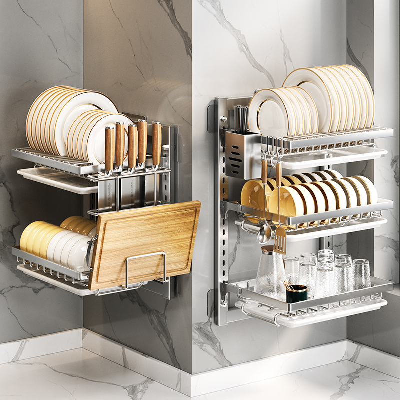 厨房碗碟架置物架收纳层架免打孔多层沥水碗盘架多功能碗架沥水家