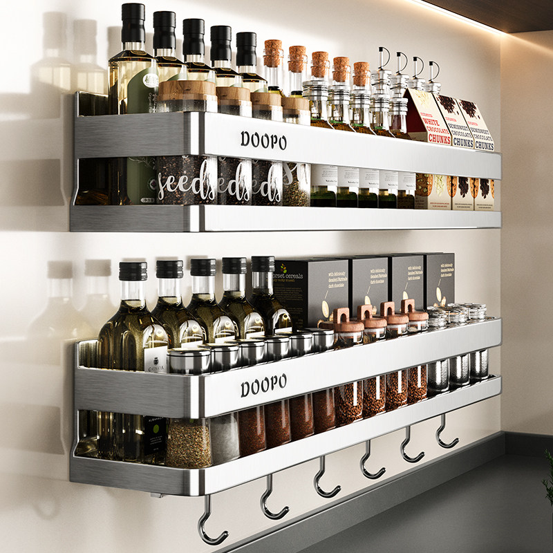 多朋厨房置物架不锈钢壁挂式调味料收纳多功能调料品墙上架子家用