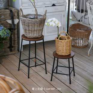 爱上花园丨园艺杂货 花园庭院室内装饰花凳 铁艺铁腿木质小板凳
