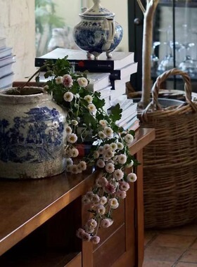 爱上花园乡村风格红陶花盆户外冰裂纹剥落色古风做旧青花罐
