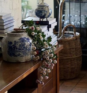 爱上花园|乡村风格红陶花盆户外冰裂纹剥落色古风做旧青花罐88