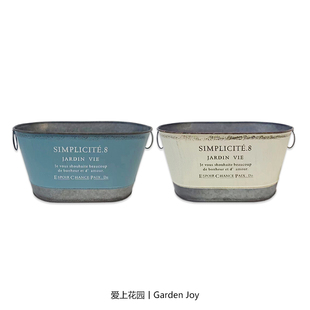 爱上花园 铁艺做旧铁皮花盆花盒 双环耳SIMPLICITE.8椭圆花盆