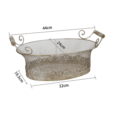 爱上花园杂货庭院阳台家居装饰收纳铁艺做旧椭圆双把铁丝筐