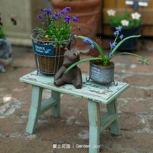 爱上花园|花架板凳 花园木质装饰摆件做旧 花凳 英文小板凳置物架