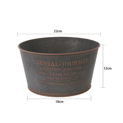 爱上花园 园艺杂货 铁艺铁皮做旧花盒花盆 马口铁矮钵圆1916