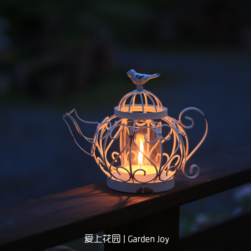 爱上花园丨园艺杂货 花园庭院装饰摆件 做旧铁皮铁丝小鸟水壶烛台