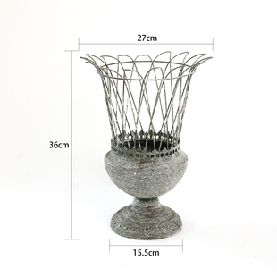 爱上花园杂货花园庭院阳台装饰花器复古做旧铁艺花盆花篮奖杯套盆