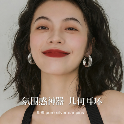999纯银耳针港风复古大耳圈耳环