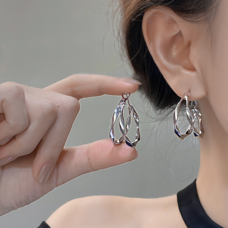 999纯银耳针双层圆圈素圈耳环