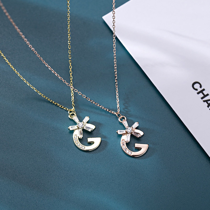 s925纯银g字花朵项链女设计师锁骨链ins冷淡风小众简约潮网红颈链