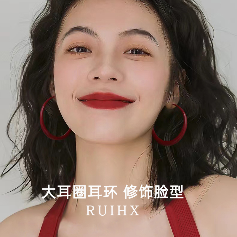 安可拉红色耳圈女港风轻奢高级