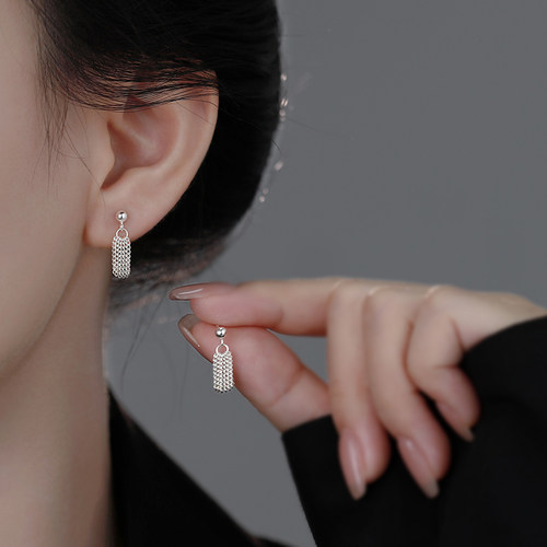 925纯银麦穗流苏耳钉女