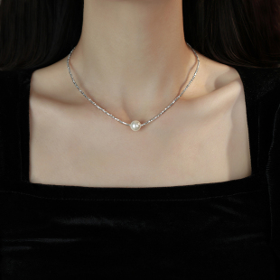 S999纯银碎银子项链女施家珍珠天然轻奢小众锁骨链2026新款 爆款