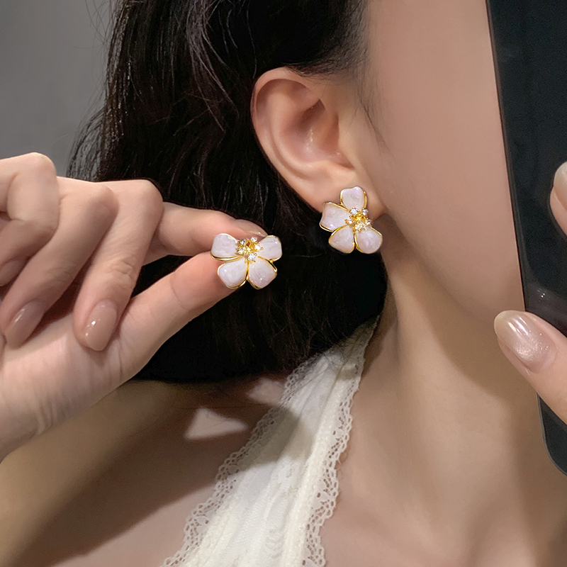 999纯银耳针粉色樱花耳钉轻奢