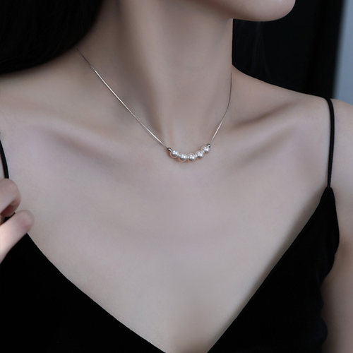 施家珍珠项链抽拉多种戴法纯银