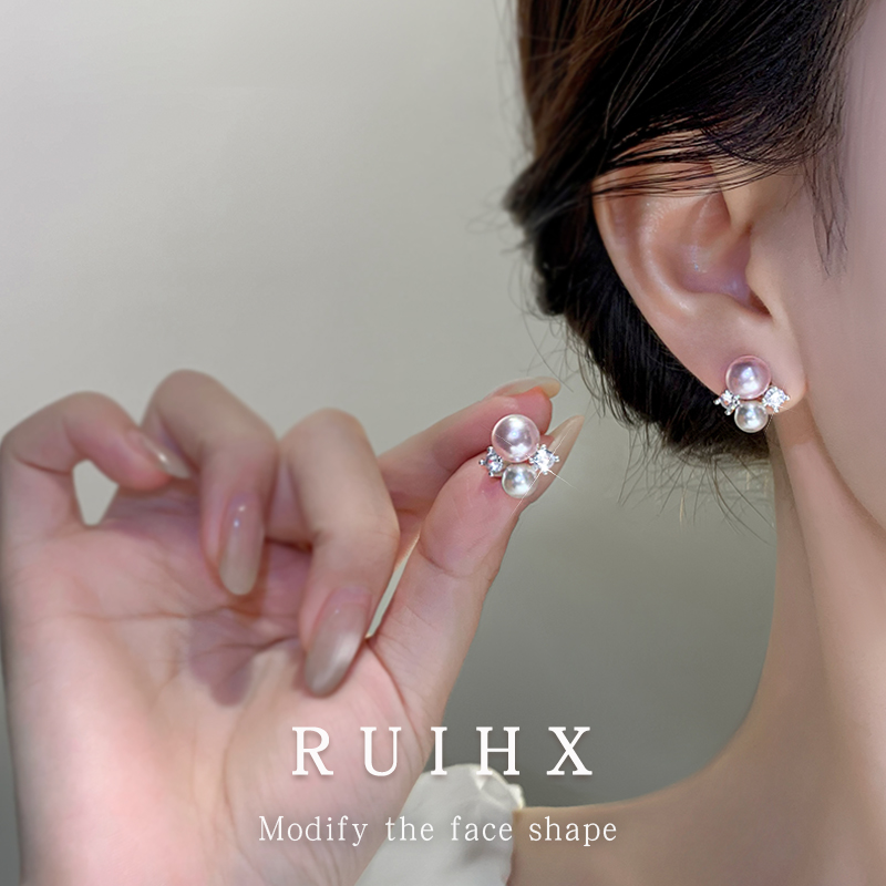 999纯银耳针粉色珍珠耳钉