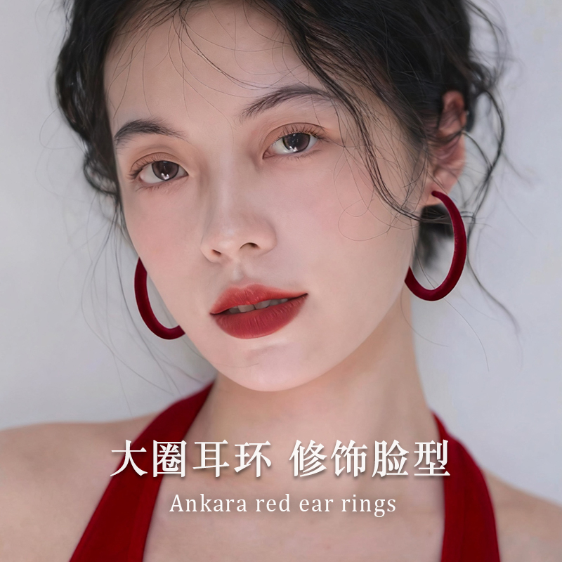 999纯银耳针安可拉红色耳环港风