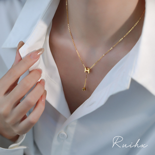 999纯银项链女H字母轻奢小众高级感锁骨链送礼生日礼物2025年新款