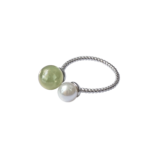 925纯银戒指女和田玉珍珠复古小众设计高级感古风可调节食指指环