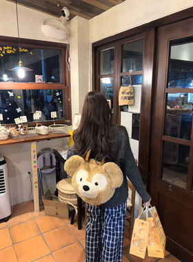 达菲熊大脸包斜挎包背包2026新款毛毛包百搭卡通小熊双肩包手提包