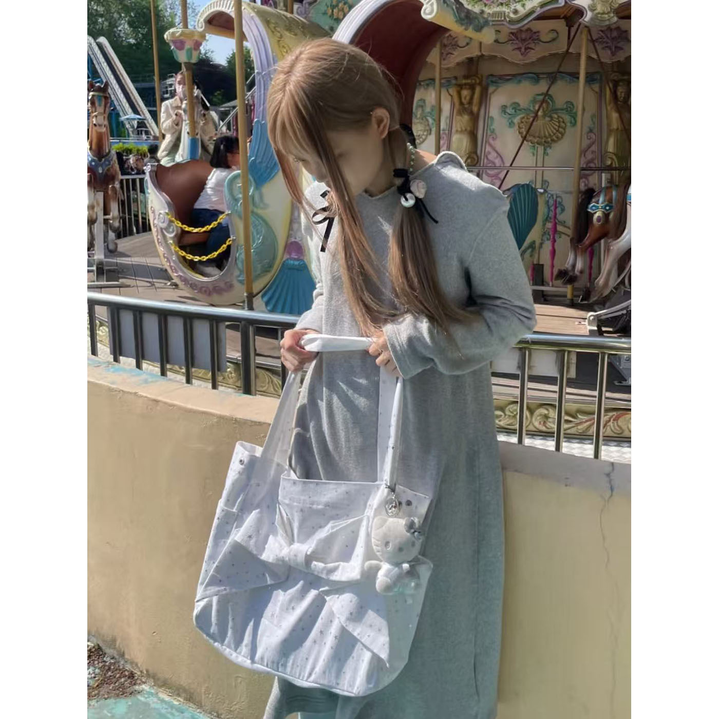 波点帆布托特包大容量单肩包