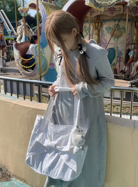 2026新款韩系时尚波点帆布包手提包蝴蝶结托特包通勤腋下单肩包潮