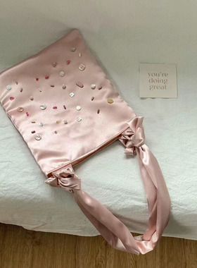 2026新款小众设计彩色宝石手提托特包高级感精致绸缎面腋下单肩包