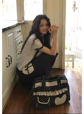 波点爱心帆布包高级感大容量撞色通勤托特包百搭手提腋下单肩包潮