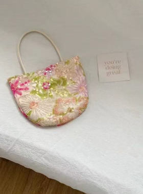 2026新款春日包包女花朵刺绣亮片手提包休闲百搭清新大容量斜挎包