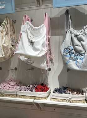 抽绳双肩包碎花帆布包大容量托特通勤包灰色小背包高颜值运动书包