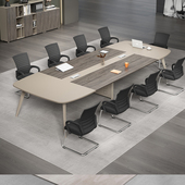小型会议桌长桌弧形简约现代办公家具接待室洽谈培训板式 桌椅组合