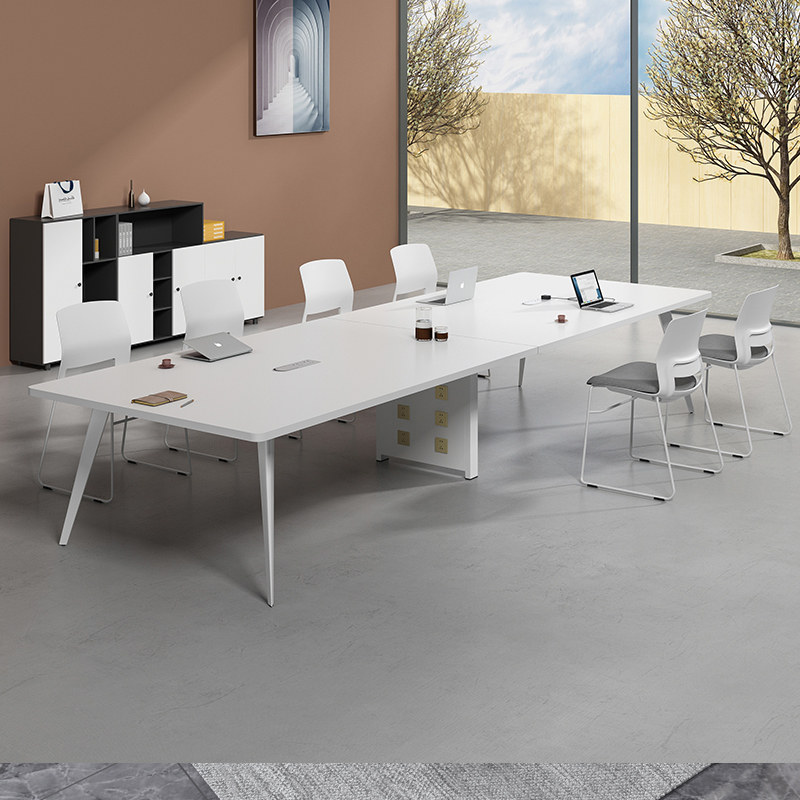 会议桌长桌简约现代小型办公桌椭圆北欧会议室桌椅组合白色洽谈桌