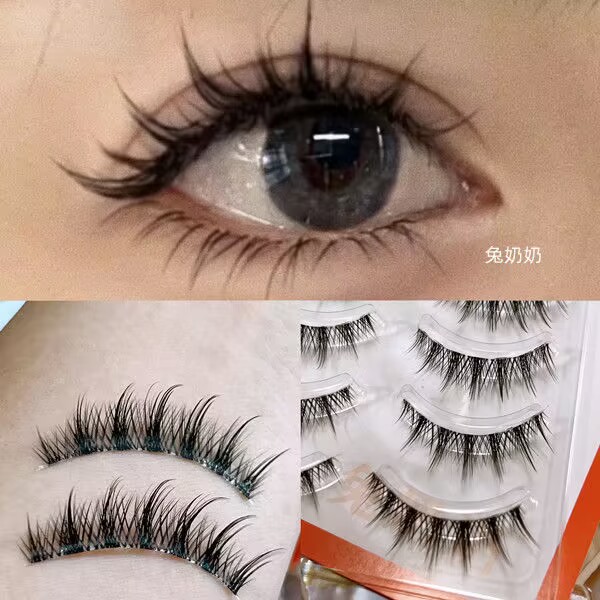 兔奶奶fk31亚裔混血感小恶魔假睫毛透明梗一片式放大双眼自然浓密