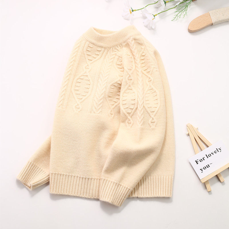 2025女童羊毛衫加厚针织100%纯色儿童套头毛衣中大童圆领打底洋气