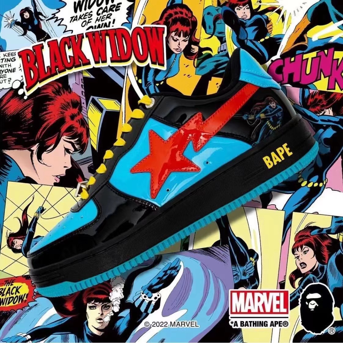 BAPESTA x Marvel 漫威联名漆皮运动鞋vibe潮男女低帮休闲滑板鞋 运动鞋new 板鞋 原图主图