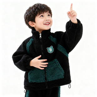 男童羊羔毛绒棉衣加绒加厚保暖棉袄外套秋冬季新款颗粒绒冬装潮牌