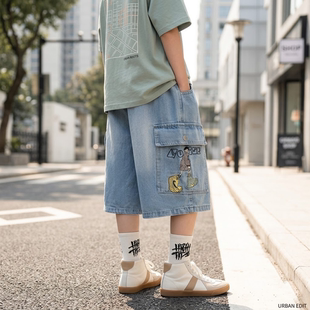 男童夏季薄款牛仔七分裤儿童男款马裤中裤过膝高级感大童男裤男裤