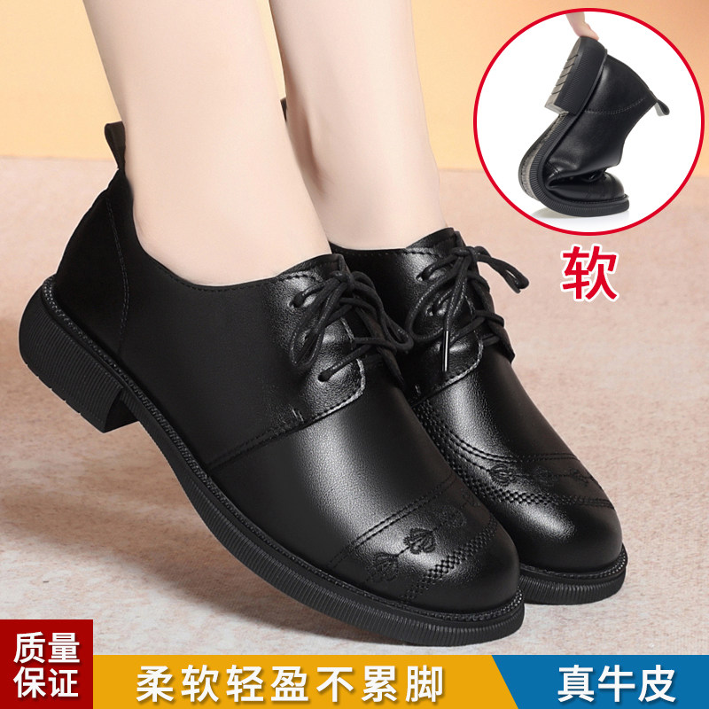 真皮单鞋女新款深口粗跟真皮皮鞋