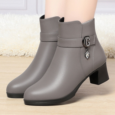 纯真皮短靴女单靴加厚羊毛棉皮鞋