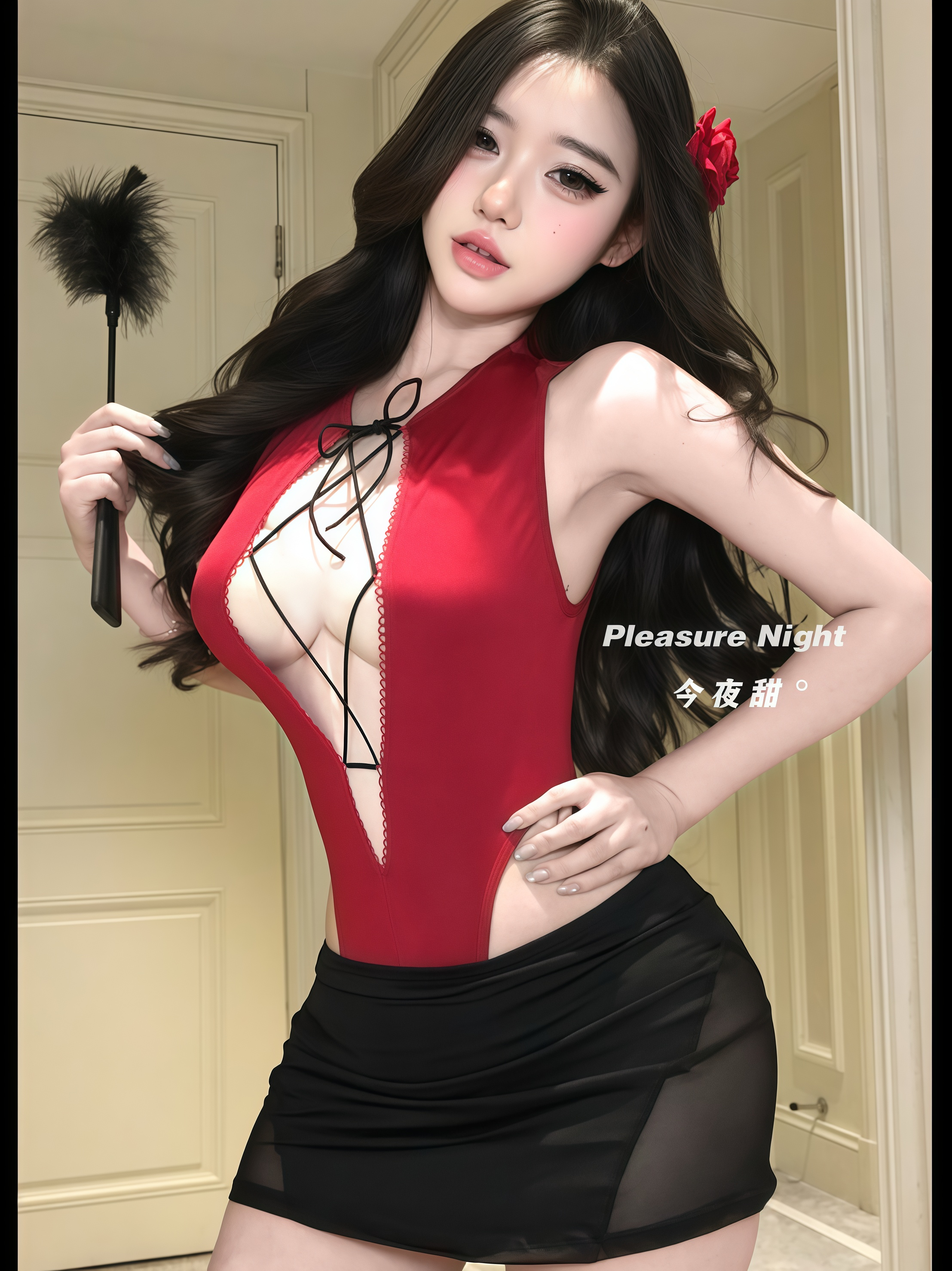 热艳迷局*性感睡衣女红色镂空绑带内衣纯欲风蕾丝透视秘书包臀裙