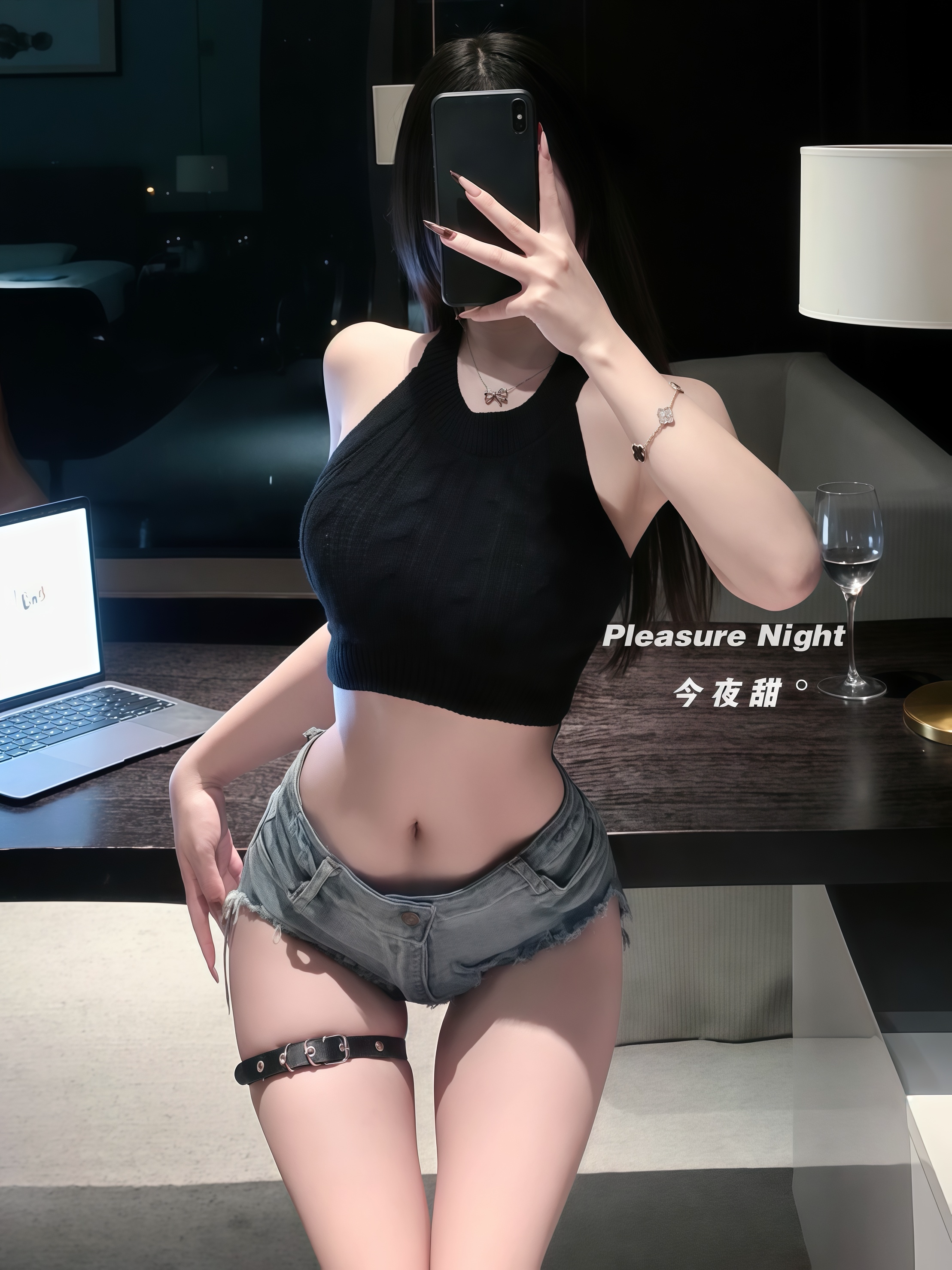 午夜飞行*情调趣味内衣性感纯欲露背挂脖镂空毛衣超短裤辣妹套装