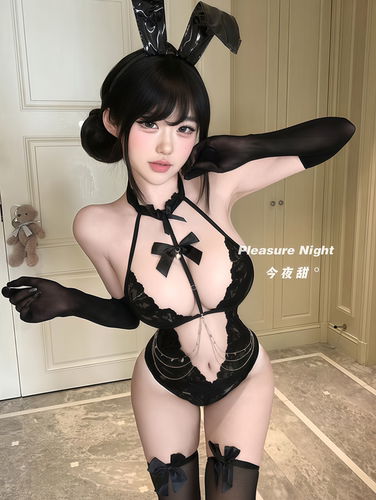 兔子特工*情调趣味内衣辣妹露背镂空诱惑蕾丝银链火辣性感连体衣