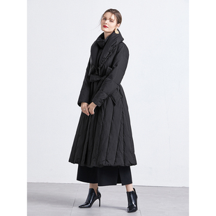 冬季新款高端皮草拼接羽绒服显瘦中长款90白鸭绒外套气质大码女装