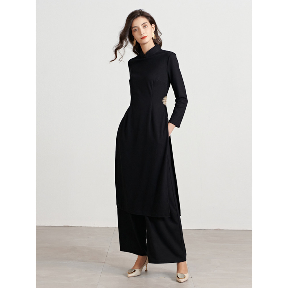 冬季新款时尚套装连衣裙女复古阔腿裤两件套修身显瘦大码女装胖mm